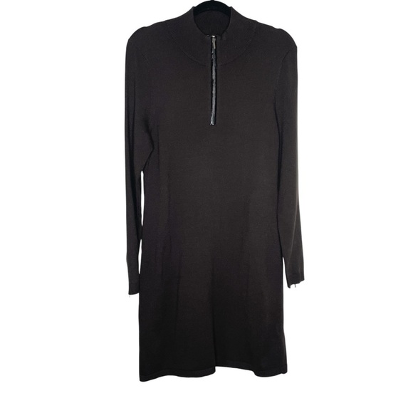 Tyler Boe McKenzie Chocolate Brown Sweater Dress Faux Leather Trim Size Large - Picture 1 of 10